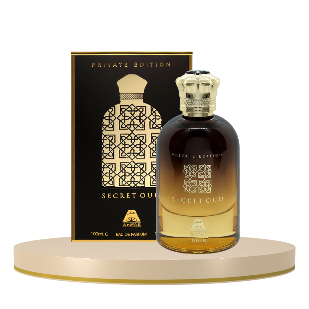 Farmacias Savia ANFAR SECRET OUD men’s perfume bottle with elegant packaging and dark, aromatic fragrance design.