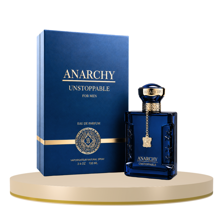 Farmacias Savia Anarchy Unstoppable perfume bottle, 3.4oz, with sleek design and modern fragrance packaging.