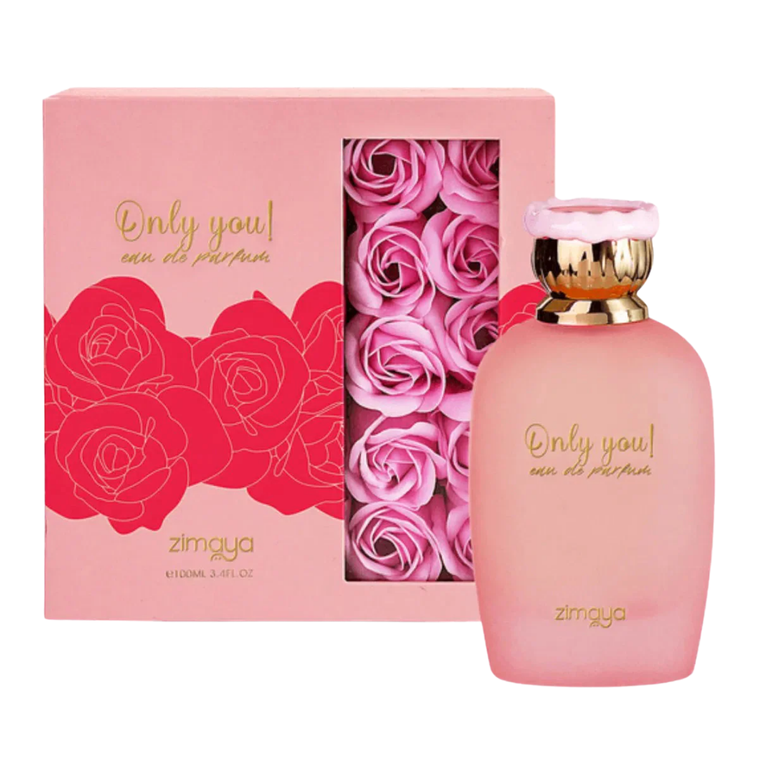 A bottle of Afnan Zimaya Only You unisex Eau de Parfum in 3.4oz with sleek packaging and a modern design.