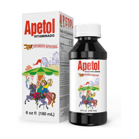Farmacias Savia Apetol Vitamins Added Liquid Supplement in 6 oz bottle with label and cap.