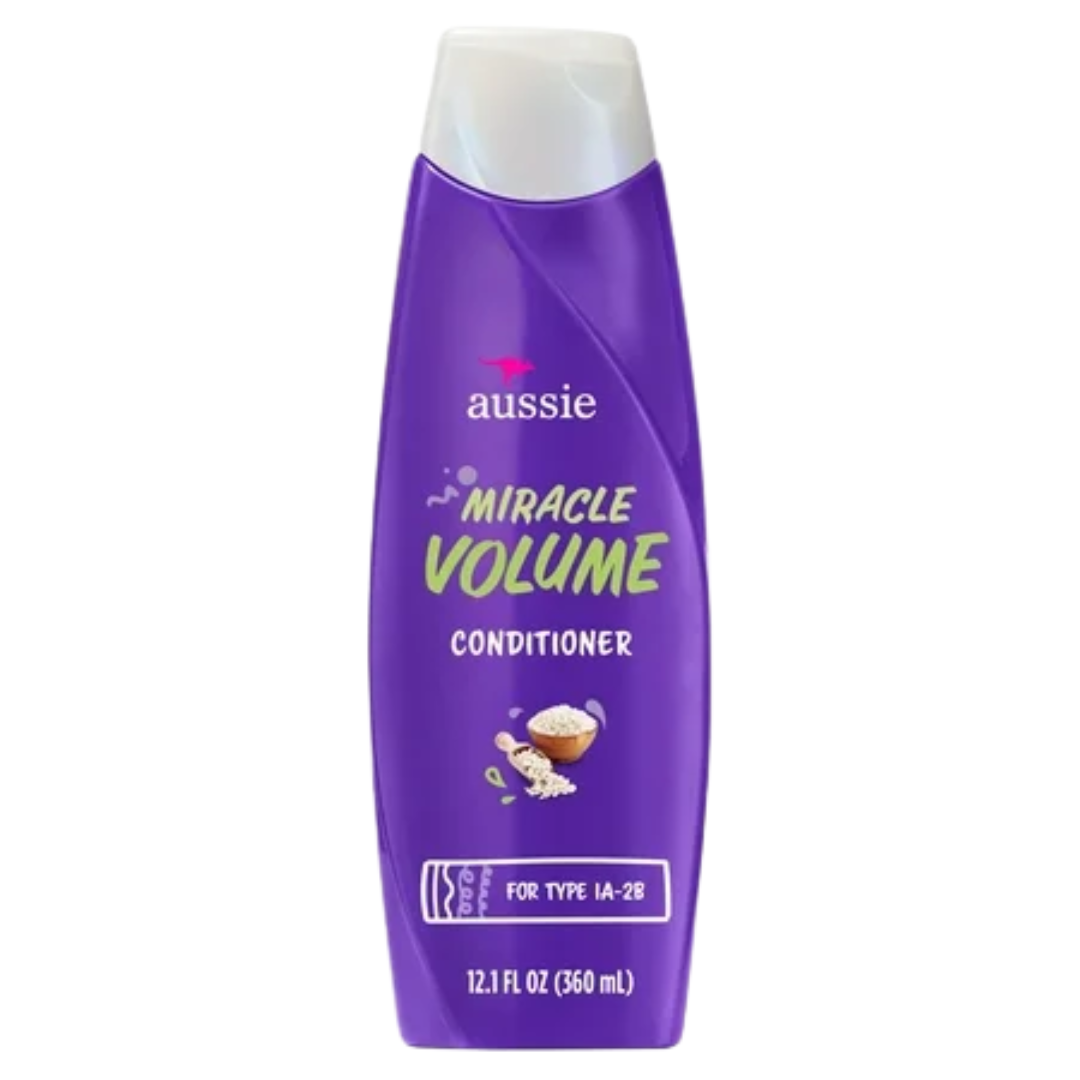 Aussie Miracle Volume Conditioner bottle, 12.1 oz, for hair volume and shine, by Farmacias Savia.