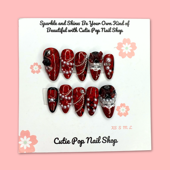 Crimson Noir Lace Gothic Press-On Nail Set