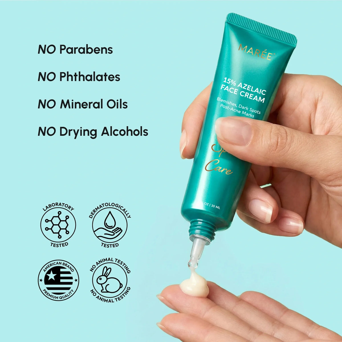Maree Azelaic Acid Cream for sensitive skin, smooth texture in a white jar with a blue label, suitable for gentle skincare.