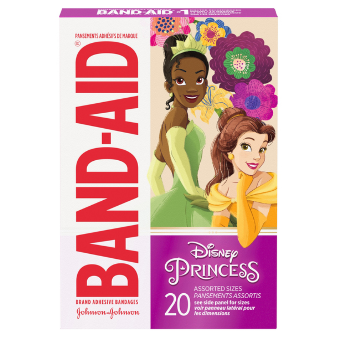 Disney Princess Band-Aid Kids Variety Bandages by Farmacias Savia, 20-count with colorful princess designs, suitable for children.