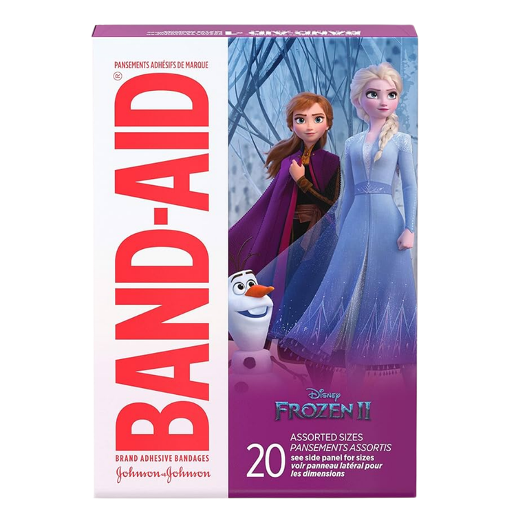 Frozen-themed Band-Aid Kids Variety bandages from Farmacias Savia, showing colorful cartoon character designs on adhesive bandages.