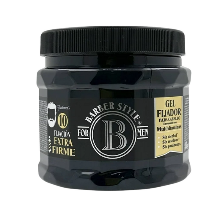 Barber Style modeling pomade in a 7 oz jar from Farmacias Savia, featuring a black lid and product label.