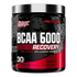Nutrex BCAA 6000 Recovery amino acids supplement with 30 servings, shown in a container with powder inside.