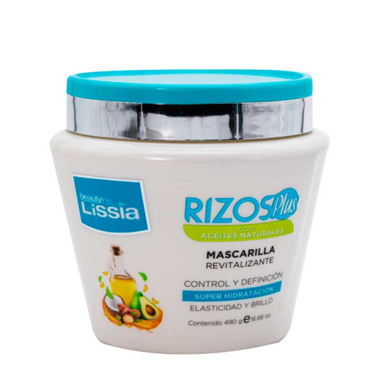 Beauty Line Lissia Rizos mask with natural oils for hair, featuring a creamy texture in a jar, for smooth, shiny curls.
