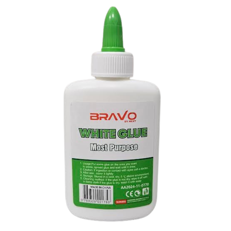 White school glue by Bravo from Farmacias Savia, 4oz bottle, standard size, with label and cap visible.