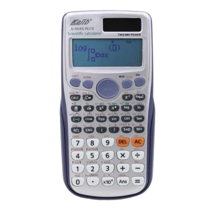 Scientific calculator Kajib fx-991ES PLUS with dual energy, ideal for school use, featuring multiple functions and a sleek design.