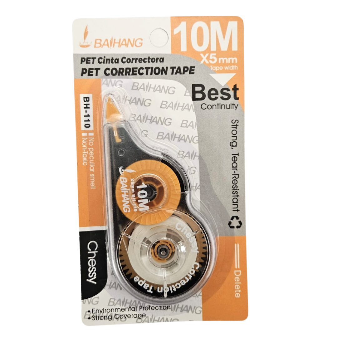 Corrector tape BH-110 by Farmacias Savia, 10m x 5mm, school correction tape showing the white tape and dispenser.