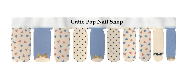 Colorful confetti drops nail strips by Cutie Pop Nail Shop on a neutral background, showcasing vibrant, fun nail art design.