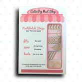 Pink Lady Art Deco nail strips by Cutie Pop Nail Shop, featuring vibrant pink and gold geometric patterns for stylish nails.