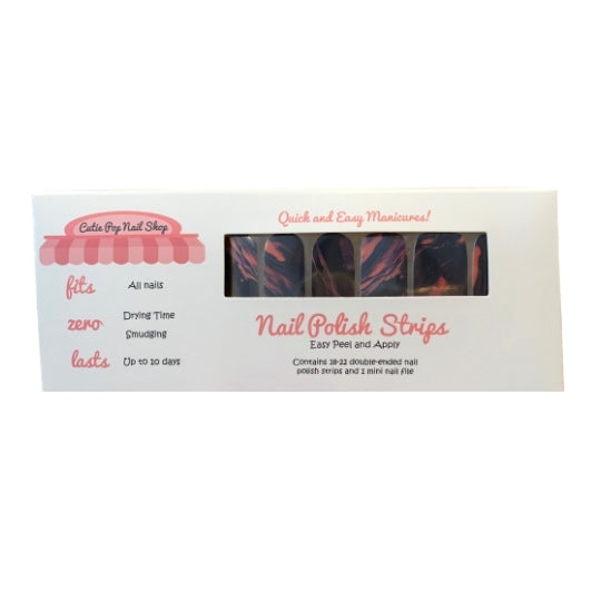 Cutie Pop Nail Shop Inferno nail strips with fiery red and orange flames design, perfect for a bold manicure.
