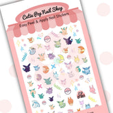 Pastel Eevolution anime nail stickers featuring kawaii Pokémon characters from Cutie Pop Nail Shop, colorful and playful design.