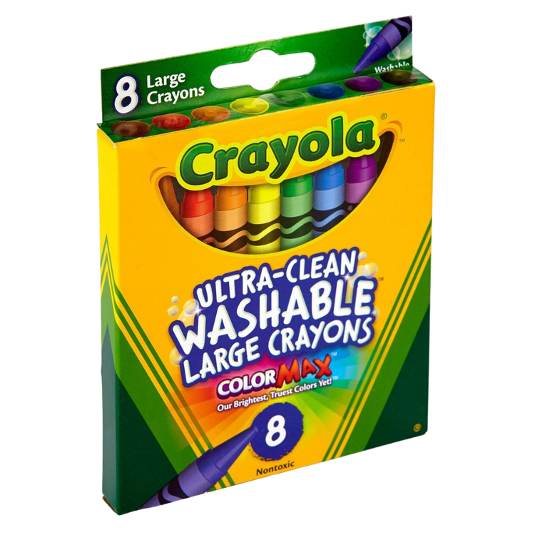 Set of 8 Crayola Ultra-Clean Washable Large Crayons for kids, featuring bright colors in a sturdy pack.