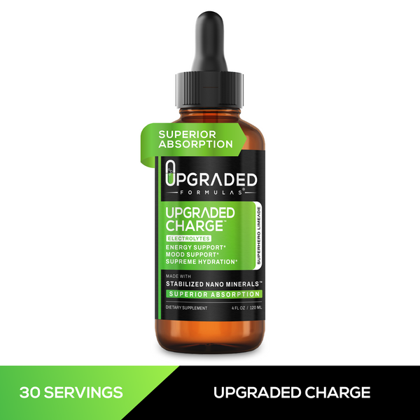 Upgraded Formulas® Charge 4oz supplement bottle with label, promoting instant hydration and replenishment.