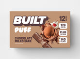 Built Chocolate Milkshake Puff, a soft, chocolate-flavored puff snack with a creamy milkshake taste and fluffy texture.