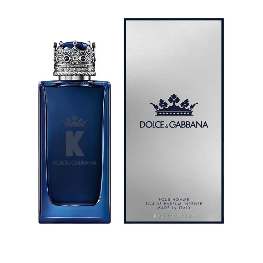 Dolce & Gabbana K Intense Eau de Parfum for men in 3.4 oz bottle, with sleek black and gold design.