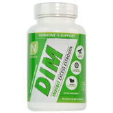 Front view of NutraKey DIM 100mg weight loss capsules in a bottle with 90 capsules, designed for hormone support and weight management.