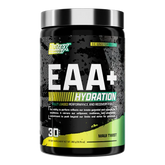 Nutrex EAA+ Hydration BCAA and amino acids supplement in a container, designed for hydration and muscle recovery.