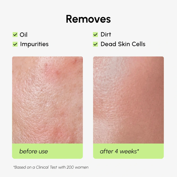 Maree Daily Glow Exfoliating Toner in a clear bottle with a white cap, featuring a label with green accents and liquid toner inside