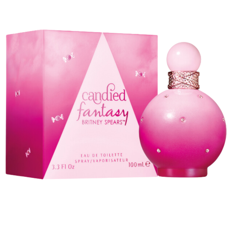 Britney Spears Candied Fantasy EDT perfume spray 3.3 oz, featuring a colorful floral and fruity fragrance design.
