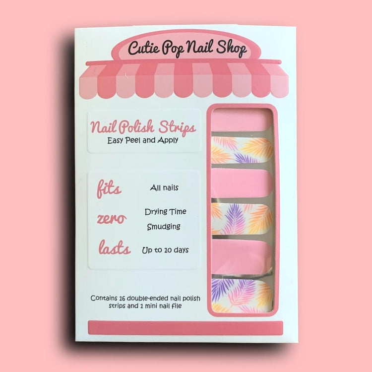 Cutie Pop Nail Shop Neon Breeze nail strips with vibrant neon patterns on a white background.