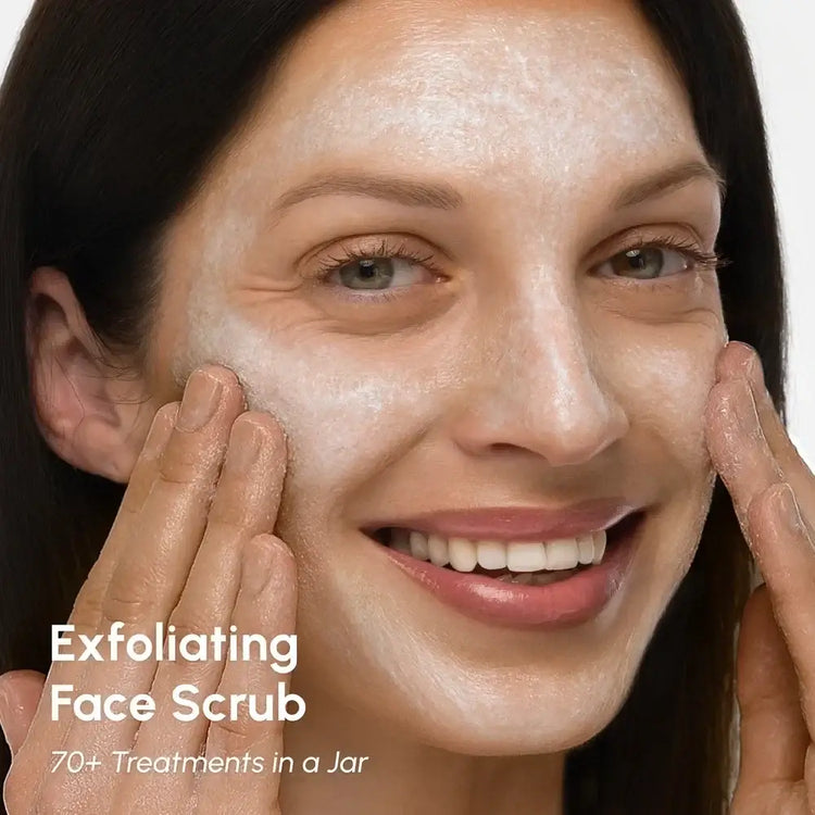 Maree face polishing scrub and exfoliator for youthful skin, showing a jar of the skincare product with textured scrub inside