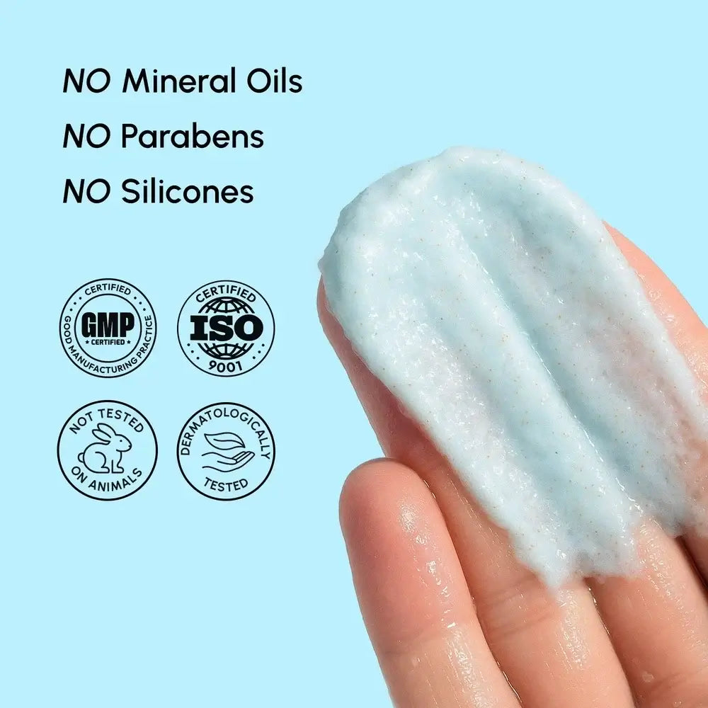 Maree face polishing scrub and exfoliator for youthful skin, showing a jar of the facial skincare product with textured scrub particles inside.