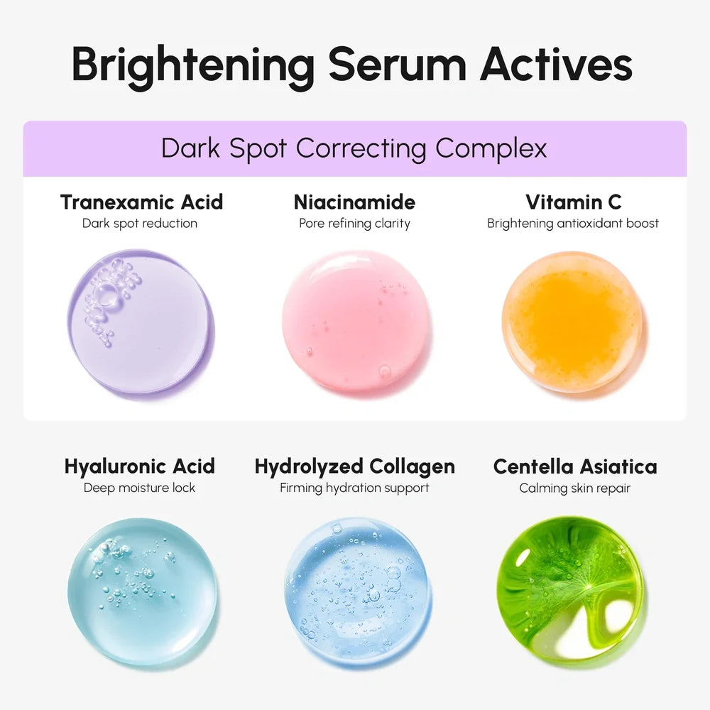 Maree dark spot corrector face serum in a sleek bottle, showing smooth skin and brightening effects on the face.
