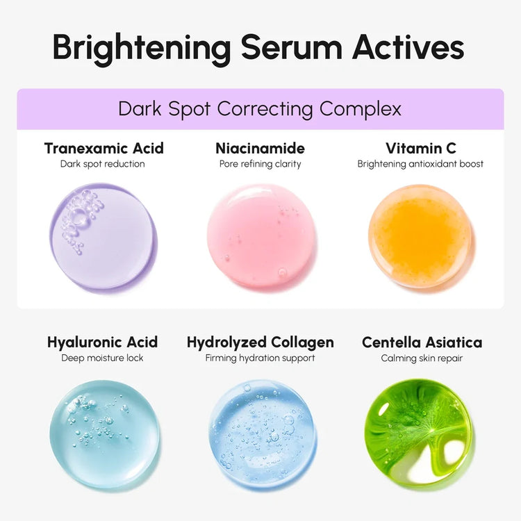 Maree dark spot corrector face serum in a sleek bottle, showing smooth skin and brightening effects on the face.