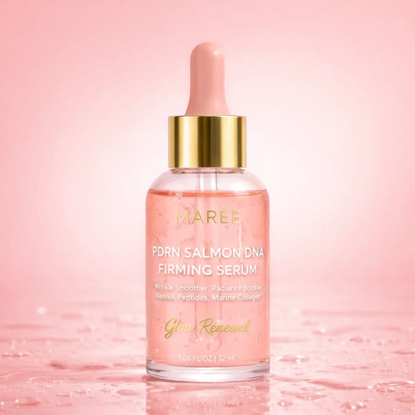 Maree Firming & Renewing PDRN Serum bottle with dropper for anti-aging and skin renewal, displayed against a neutral background.