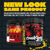Mutant Creakong creatine supplement in a container, designed for athletic performance, with a fit person in the background.