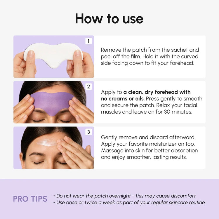 Maree anti-wrinkle forehead patches applied to smooth fine lines and wrinkles on the forehead.