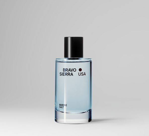 Bravo Sierra marine salt body fragrance bottle featuring a sleek design and fresh, ocean-inspired scent for men.