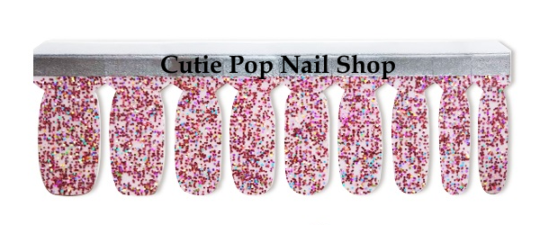 Cutie Pop Nail Shop Melody nail strips featuring colorful, stylish designs on a neutral background.