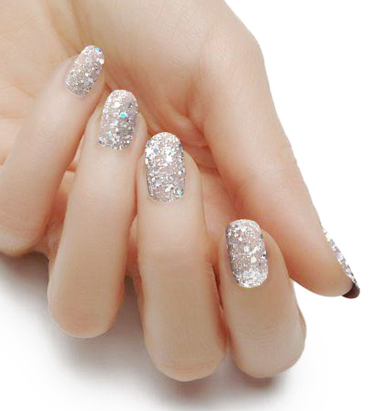 Lightning Dust nail strips by Cutie Pop Nail Shop, showcasing vibrant, glittery nail art with sparkling, multicolored accents.