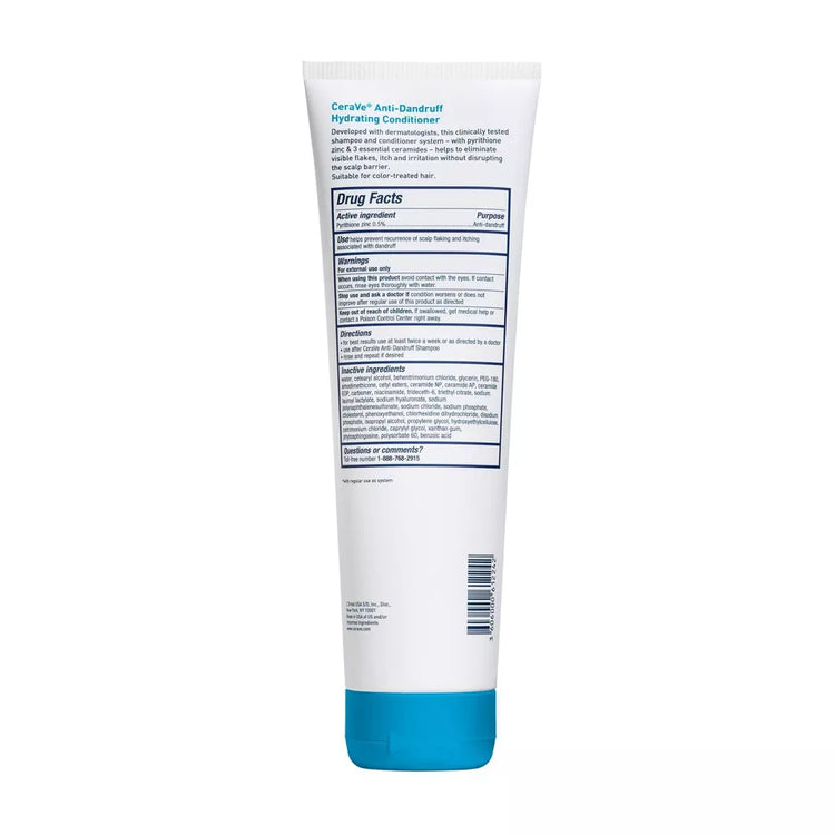 CeraVe Anti-Dandruff Hydrating Conditioner in 12 oz bottle, moisturizing hair conditioner for dandruff relief and scalp hydration.