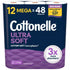 Farmacias Savia Cottonelle Ultra Soft toilet paper, 12 mega rolls, soft and absorbent bath tissue with embossed design.