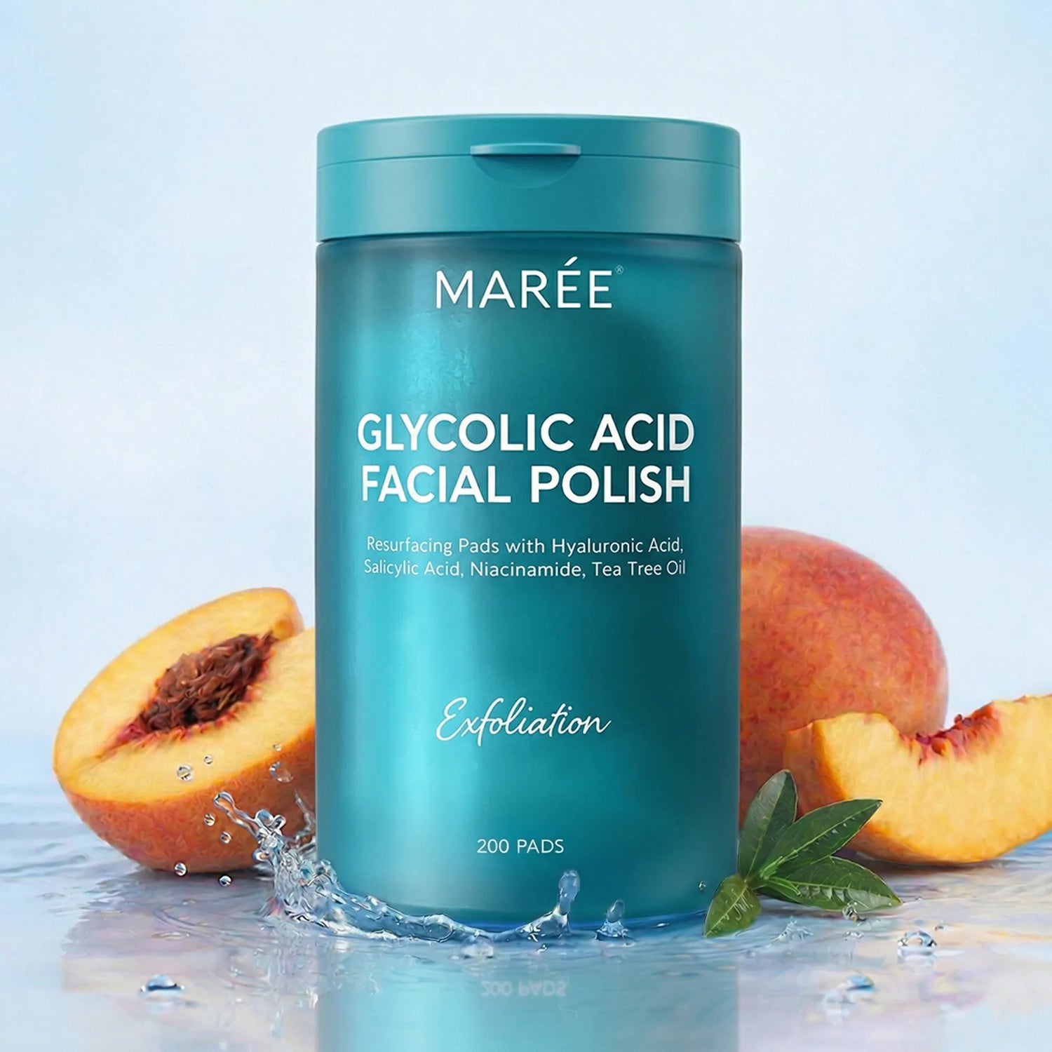 Maree glycolic acid pads for exfoliation, 200-piece pack, soft cotton pads with exfoliating glycolic acid solution.
