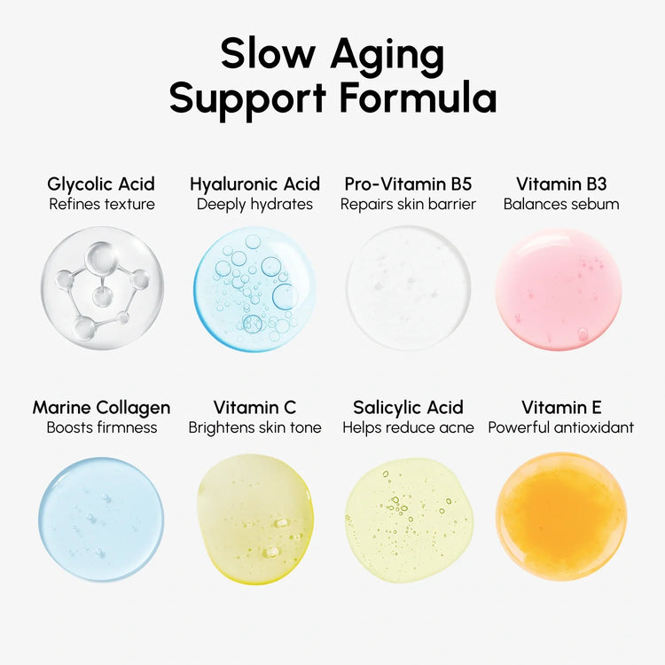 Maree Glow Boost Glycolic Face Toner bottle with clear liquid, skincare product for brightening and exfoliating the skin.