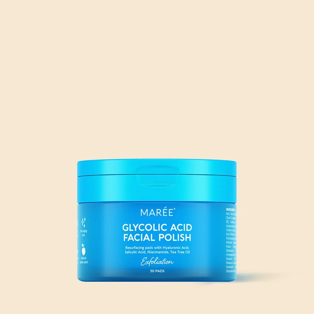 Maree Glycolic Acid Exfoliating Pads with textured cotton pads for gentle facial skin exfoliation and brightening.