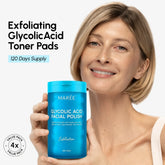 Maree Glycolic Acid Pads, set of 200, with textured cotton pads for chemical exfoliation and skin renewal.