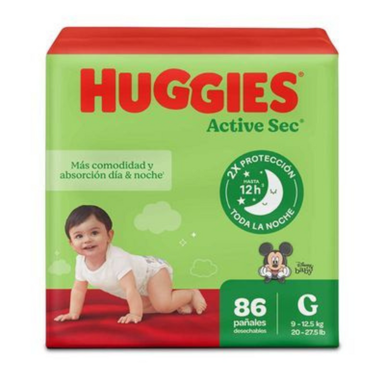 HUGGIES Little Movers Active Sec Size 3 diapers for toddlers, featuring absorbent and comfortable design in a colorful package.