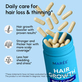 Maree Biotin & Collagen Hair Growth Complex supplement bottle with capsules, designed to promote healthy hair growth.