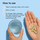 Maree Biotin and Collagen Hair Growth Complex supplement bottle with capsules, promoting healthy hair growth and strength.