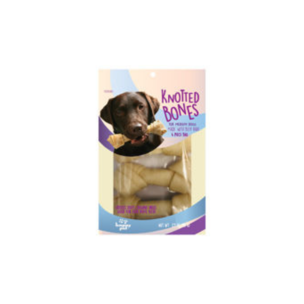 Medium Happy Pet Knotted Bones by Farmacias Savia, 10oz, natural dog chew treat with knotted design and durable texture.
