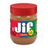 Creamy Jif peanut butter in a 12 oz jar, smooth texture, with a label showing the Jif brand and peanut imagery.