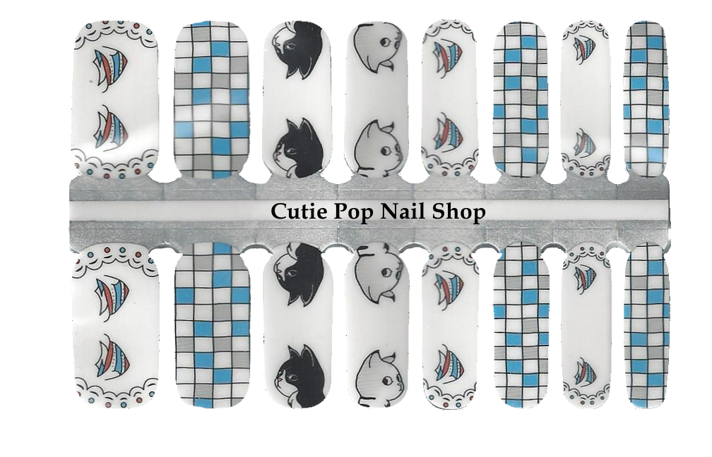 Cutie Pop Nail Shop Penchant Cat nail strips featuring feline-inspired pink and black designs, perfect for stylish nail art.